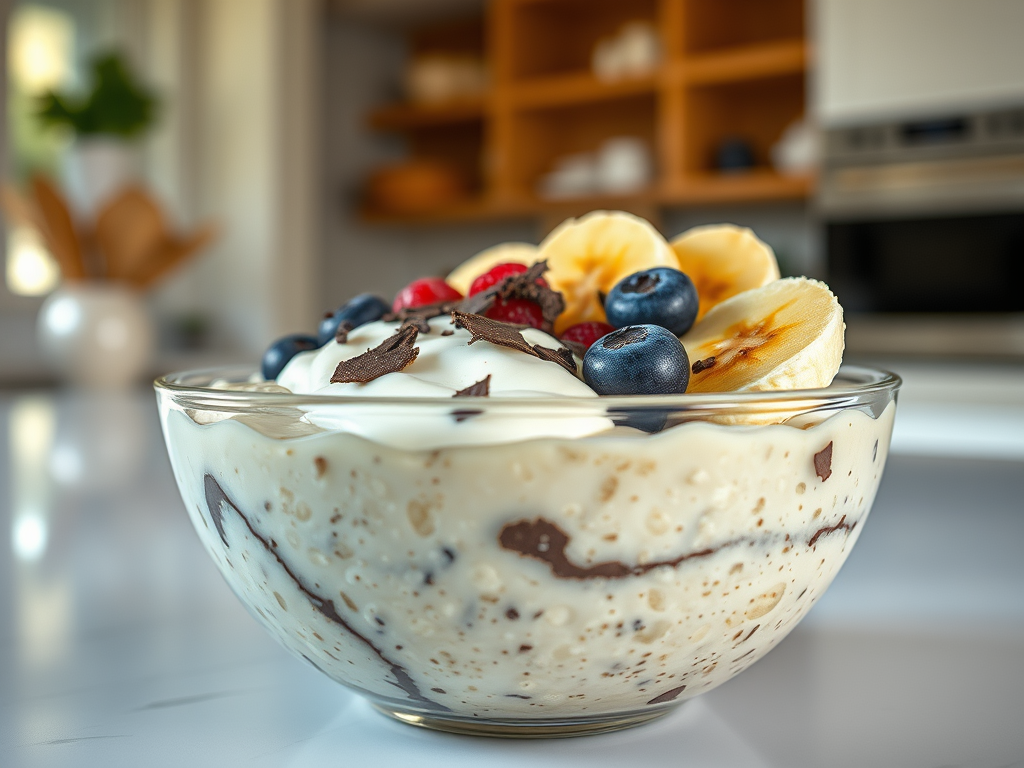 Overnight Oats mit Banane, Joghurt & dunkler Schokolade
